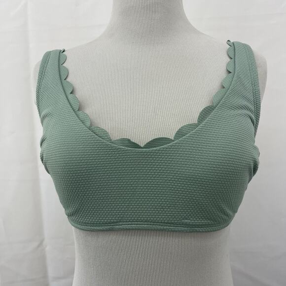 Kona Sol Size Medium Bikini Swimsuit Top Scalloped Pique Scoop Neck Solid Mint - Picture 2 of 8